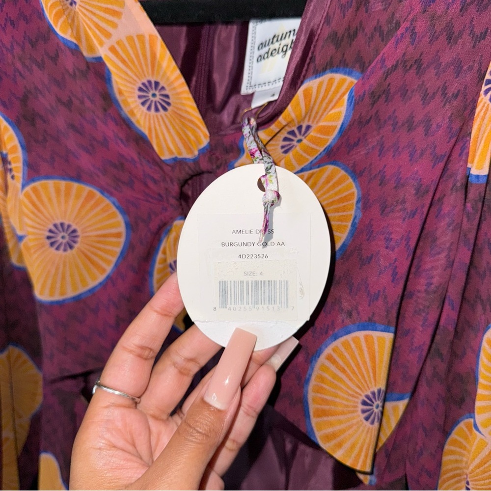 Autumn Adeigbo Amelie Printed Cut-Out Mini Dress Purple Womens 4 New NWT - Picture 12 of 17